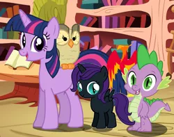 Size: 1845x1455 | Tagged: 4chan, alicorn, artist:sersys, artist:unfiltered-n, derpibooru import, drawthread, edit, family photo, golden oaks library, oc, oc:nyx, owlowiscious, peewee, requested art, safe, spike, twilight sparkle, vector