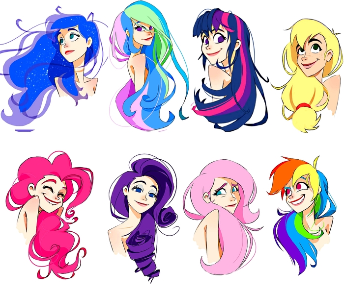 Size: 1400x1200 | Tagged: applejack, artist:guywhodoesart, bare shoulder portrait, bare shoulders, bust, derpibooru import, edit, fluttershy, human, humanized, implied nudity, mane six, pinkie pie, portrait, princess celestia, princess luna, rainbow dash, rarity, safe, twilight sparkle