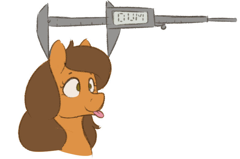 Size: 781x518 | Tagged: safe, artist:heftyhorsehostler, derpibooru import, oc, oc:annebell, unofficial characters only, pony, robot, robot pony, bust, calipers, dumb, female, phrenology, simple background, solo, tongue out, white background