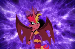 Size: 400x261 | Tagged: safe, derpibooru import, sci-twi, sunset shimmer, twilight sparkle, alicorn, equestria girls, black background, fusion, midnight sparkle, midnightsatan, purple background, purple fire, simple background, sunset satan, white background