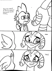 Size: 2448x3344 | Tagged: artist needed, source needed, safe, derpibooru import, princess ember, spike, dragon, pony, ass, black and white, bust, clothes, comic, emberspike, female, grayscale, hancock, lawyer, male, monochrome, movie reference, page, prison, prison outfit, shipping, simple background, straight, sweat, sweatdrop, tsundember, tsundere, wat, white background