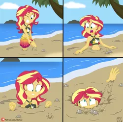 Size: 2060x2050 | Tagged: semi-grimdark, artist:hefess, derpibooru import, sunset shimmer, equestria girls, equestria girls series, forgotten friendship, asphyxiation, belly button, bubble, clothes, comic, drowning, gritted teeth, imminent death, lip bite, midriff, mud, open mouth, quicksand, sinking, sweat, swimsuit, wet and messy
