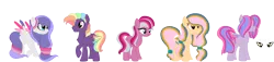 Size: 2200x500 | Tagged: safe, artist:dottybobbles, derpibooru import, oc, unofficial characters only, earth pony, pegasus, pony, base used, colored wings, female, magical lesbian spawn, male, mare, multicolored wings, offspring, parent:applejack, parent:fluttershy, parent:pinkie pie, parent:rainbow dash, parent:rarity, parent:twilight sparkle, parents:appleshy, parents:flarity, parents:flutterdash, parents:flutterpie, parents:twishy, simple background, stallion, transparent background