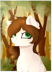 Size: 2300x3200 | Tagged: safe, artist:isorrayi, derpibooru import, oc, unofficial characters only, earth pony, pony, bust, female, forest, high res, mare, portrait, solo, tongue out