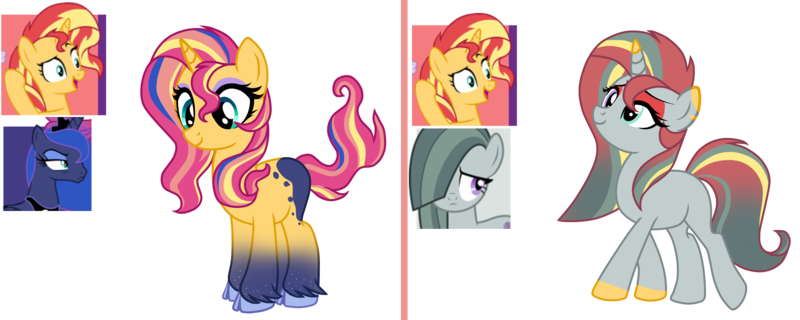 Size: 3009x1203 | Tagged: safe, artist:xxmissteaxx, derpibooru import, marble pie, princess luna, sunset shimmer, oc, unofficial characters only, pony, unicorn, base used, female, magical lesbian spawn, mare, offspring, parent:marble pie, parent:princess luna, parent:sunset shimmer, parents:lunashimmer, simple background, transparent background