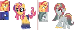 Size: 3009x1203 | Tagged: safe, artist:xxmissteaxx, derpibooru import, marble pie, princess luna, sunset shimmer, oc, unofficial characters only, pony, unicorn, base used, female, magical lesbian spawn, mare, offspring, parent:marble pie, parent:princess luna, parent:sunset shimmer, parents:lunashimmer, simple background, transparent background