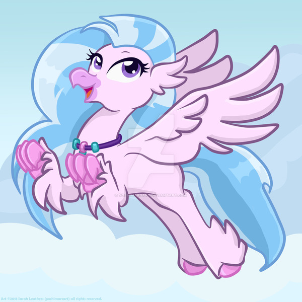 Size: 1024x1024 | Tagged: safe, artist:yoshimarsart, derpibooru import, silverstream, classical hippogriff, hippogriff, school daze, flying, majestic, solo, watermark