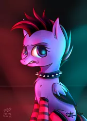 Size: 2500x3500 | Tagged: safe, artist:azerta56, derpibooru import, oc, unofficial characters only, pegasus, pony, 365 days challenge, clothes, collar, female, punk, socks, solo, spiked collar, striped socks