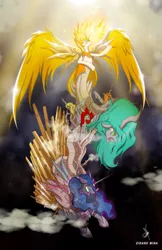 Size: 1024x1580 | Tagged: artist:zidanemina, crossover, daybreaker, derpibooru import, final fantasy, final fantasy vi, kefka palazzo, monument to non-existence, nightmare moon, oc, queen chrysalis, safe