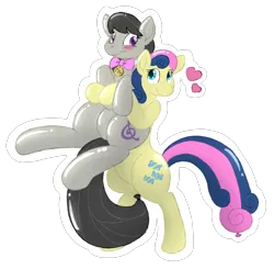 Size: 2048x2011 | Tagged: safe, artist:jearic, derpibooru import, bon bon, octavia melody, sweetie drops, balloon pony, earth pony, inflatable pony, pony, balloon, heart, inflatable, simple background, squeak, transparent background