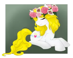 Size: 1024x813 | Tagged: artist:cadetredshirt, commission, derpibooru import, eyes closed, floral head wreath, flower, flower in hair, oc, oc:angel wings, safe, simple background, smiling, solo, unofficial characters only