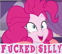 Size: 814x711 | Tagged: suggestive, derpibooru import, edit, edited screencap, screencap, pinkie pie, equestria girls, equestria girls series, pinkie sitting, caption, cropped, expand dong, exploitable meme, image macro, implied sex, meme, solo, vulgar