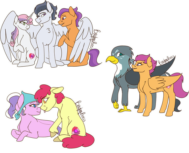 Size: 1024x832 | Tagged: safe, artist:consistingg, derpibooru import, apple bloom, diamond tiara, gabby, rumble, scootaloo, sweetie belle, tender taps, gryphon, pony, bisexual, diamondbloom, female, gabbyloo, gay, hug, lesbian, male, older, older apple bloom, older diamond tiara, older gabby, older rumble, older scootaloo, older sweetie belle, older tender taps, ot3, polyamory, rumbelle, rumbletaps, shipping, simple background, straight, tenderbelle, tenderrumbelle, white background, winghug