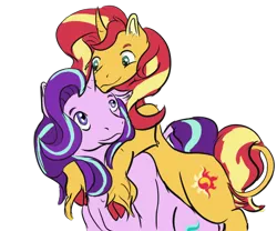 Size: 600x500 | Tagged: safe, artist:cmgm-gem, derpibooru import, starlight glimmer, sunset shimmer, pony, equestria girls, female, hoers, lesbian, ponies riding ponies, shimmerglimmer, shipping, simple background, transparent background, unshorn fetlocks