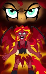 Size: 2473x4000 | Tagged: safe, artist:edcom02, derpibooru import, sunset shimmer, demon, equestria girls, devilman, eye, eyes, glowing eyes, sunset satan, wings