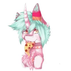 Size: 768x768 | Tagged: safe, artist:akiiichaos, derpibooru import, oc, oc:video star, pony, unicorn, bust, food, male, meat, mouth hold, pepperoni, pepperoni pizza, pizza, portrait, simple background, solo, stallion, transparent background