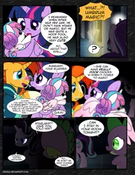 Size: 1275x1650 | Tagged: safe, artist:dsana, derpibooru import, princess flurry heart, spike, starlight glimmer, sunburst, twilight sparkle, twilight sparkle (alicorn), alicorn, dragon, pony, unicorn, comic:the shadow shard, comic, floppy ears, glasses, glowing horn, levitation, magic, magic aura, spread wings, telekinesis, upset, wings