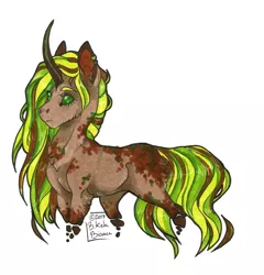 Size: 1024x1067 | Tagged: safe, artist:biakela, derpibooru import, oc, unofficial characters only, original species, curved horn, ear piercing, earring, female, forest pony, jewelry, mare, marker drawing, piercing, simple background, solo, traditional art, white background