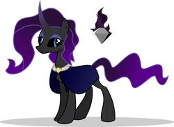 Size: 1024x746 | Tagged: safe, artist:mlp-trailgrazer, derpibooru import, oc, oc:night jewel, pony, unicorn, black sclera, cloak, clothes, female, mare, offspring, parent:king sombra, parent:rarity, parents:sombrarity, simple background, solo, transparent background