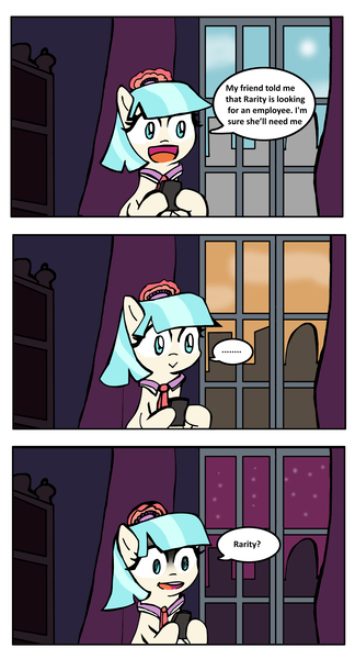 Size: 2558x4740 | Tagged: safe, artist:helsaabi, derpibooru import, coco pommel, earth pony, pony, fake it 'til you make it, :>, after, coco's apartment, comic, female, implied rarity, manehattan, mare, mobile phone, phone, smartphone, solo, this will end in disappointment, waiting