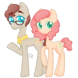 Size: 5000x5000 | Tagged: safe, artist:cupig, derpibooru import, oc, oc:jelly bean, oc:peanut brittle, unofficial characters only, earth pony, pony, absurd resolution, brother and sister, colored pupils, female, glasses, male, mare, neckerchief, offspring, parent:cheese sandwich, parent:pinkie pie, parents:cheesepie, simple background, stallion, transparent background