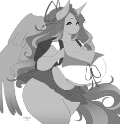 Size: 2680x2764 | Tagged: anthro, artist:cherrikissu, big breasts, breasts, cleavage, clothes, curvy, derpibooru import, feather, huge breasts, japanese uniform, miniskirt, monochrome, oc, oc:midnight mist, pegasus, plaid, plaid skirt, pleated skirt, school uniform, sketch, skirt, skirt lift, suggestive, thighs, underboob, uniform, wardrobe malfunction, wings