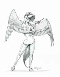 Size: 1100x1403 | Tagged: anthro, artist:baron engel, breasts, busty scootaloo, cleavage, clothes, derpibooru import, female, grayscale, looking at you, monochrome, nurse, nurse outfit, older, older scootaloo, outfit, pegasus, pencil drawing, scootaloo, simple background, sketch, solo, solo female, suggestive, traditional art, unguligrade anthro, white background
