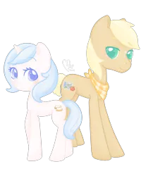Size: 4000x5000 | Tagged: safe, artist:cupig, derpibooru import, oc, oc:beignet, oc:pippin, unofficial characters only, earth pony, pony, unicorn, absurd resolution, colored pupils, female, male, mare, neckerchief, offspring, parent:applejack, parent:caramel, parent:fancypants, parent:rarity, parents:carajack, parents:raripants, simple background, stallion, transparent background