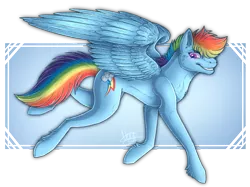 Size: 1147x856 | Tagged: safe, artist:nerakie, derpibooru import, rainbow dash, pegasus, pony, abstract background, alternate hairstyle, cutie mark, female, grin, mare, simple background, smiling, solo, spread wings, transparent background, wings