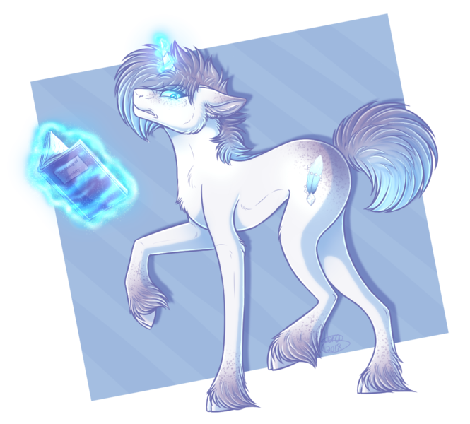 Size: 1092x986 | Tagged: safe, artist:nerakie, derpibooru import, oc, oc:ice feather, unofficial characters only, pony, unicorn, abstract background, angry, book, cloven hooves, cutie mark, female, glowing eyes, glowing horn, looking at you, magic, mare, simple background, solo, telekinesis, transparent background, unshorn fetlocks