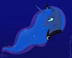 Size: 5400x4377 | Tagged: safe, artist:sydfreak2, derpibooru import, princess luna, pony, absurd resolution, bust, ethereal mane, female, jewelry, lidded eyes, mare, regalia, simple background, solo, starry mane