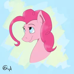 Size: 4000x4000 | Tagged: safe, artist:sydfreak2, derpibooru import, pinkie pie, pony, abstract background, bust, female, looking up, mare, solo