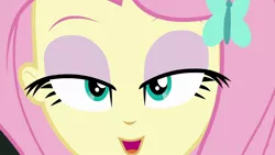 Size: 1280x720 | Tagged: safe, derpibooru import, screencap, fluttershy, equestria girls, equestria girls series, close-up, lidded eyes, out of context, solo