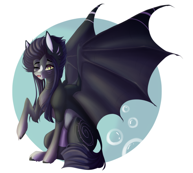 Size: 5000x4500 | Tagged: safe, artist:crazllana, derpibooru import, oc, oc:kama, unofficial characters only, bat pony, absurd resolution, female, mare, one eye closed, simple background, sitting, solo, tongue out, transparent background, wink