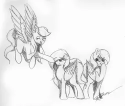 Size: 1024x869 | Tagged: safe, artist:mindlesssketching, derpibooru import, oc, oc:peanut, unofficial characters only, pegasus, pony, boop, female, mare, monochrome, traditional art