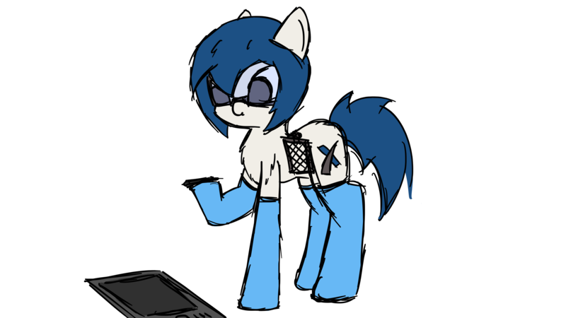 Size: 3840x2160 | Tagged: artist:aquaholicsanonymous, clothes, confused, derpibooru import, drawing, female, goggles, gridfins, oc, oc:merlin, original species, pen, rocket, rocket pony, safe, simple background, socks, solo, spacex, tablet, transparent background, unofficial characters only