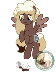 Size: 2500x3200 | Tagged: artist:besttubahorse, coffee mug, crying, derpibooru import, female, flying, freckles, high res, mug, oc, oc:sweet mocha, sad, safe, simple background, solo, svg, .svg available, transparent background, unofficial characters only, vector, watermark