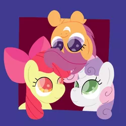 Size: 1280x1280 | Tagged: safe, artist:phat_guy, derpibooru import, apple bloom, scootaloo, sweetie belle, earth pony, pegasus, pony, unicorn, bow, bust, cutie mark crusaders, female, filly, foal, frame, grin, hair bow, lineless, simple background, smiling, solo, trio, upside down