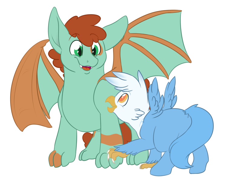 Size: 1849x1436 | Tagged: artist:snafuangel, derpibooru import, dracony, hippogriff, hybrid, interspecies offspring, magical lesbian spawn, next generation, oc, oc:gren, oc:scales, offspring, parent:gilda, parent:rainbow dash, parents:gildash, safe, simple background, transparent background, unofficial characters only