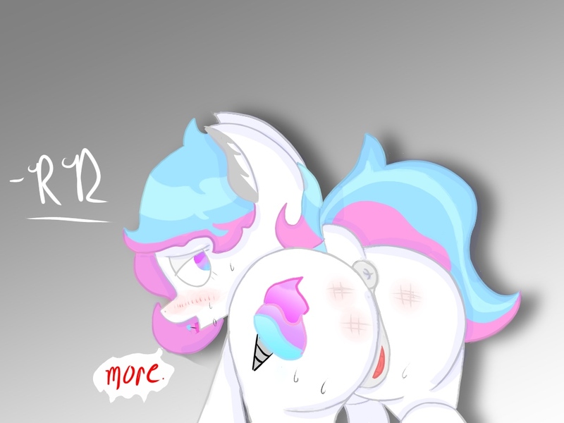 Size: 1024x768 | Tagged: explicit, artist:rubydeluxe, derpibooru import, oc, oc:cotton candy, unofficial characters only, earth pony, pony, anus, bdsm, blushing, ear fluff, female, gradient background, looking at you, nudity, plot, ponut, signature, solo, solo female, spank mark, sweat, tongue out, vulva