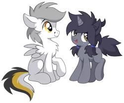 Size: 1280x1072 | Tagged: safe, artist:hioshiru, derpibooru import, oc, oc:kate, oc:kej, unofficial characters only, pegasus, pony, unicorn, blank flank, colt, female, filly, hairband, k+k, male, simple background, transparent background, younger
