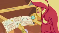 Size: 1440x810 | Tagged: safe, derpibooru import, edit, edited screencap, screencap, sunset shimmer, equestria girls, equestria girls series, x marks the spot, decode the message, map, marker, parody, vulgar, when you see it