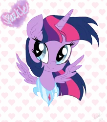 Size: 800x914 | Tagged: safe, artist:emositecc, derpibooru import, twilight sparkle, twilight sparkle (alicorn), alicorn, pony, comic:sparkle, alternate eye color, alternate universe, female, heart, heart eyes, horn, mare, solo, wingding eyes, wings