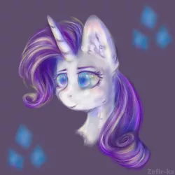 Size: 2000x2000 | Tagged: safe, artist:zefirka, derpibooru import, rarity, pony, unicorn, bust, colored pupils, cutie mark background, ear fluff, female, mare, portrait, signature, solo