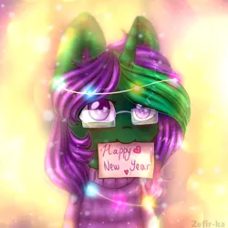 Size: 2000x2000 | Tagged: safe, artist:zefirka, derpibooru import, oc, unofficial characters only, pony, unicorn, abstract background, blushing, bust, clothes, colored pupils, cute, female, glasses, happy new year, heart, heart eyes, holiday, looking at you, mare, mouth hold, portrait, signature, solo, sweater, wingding eyes