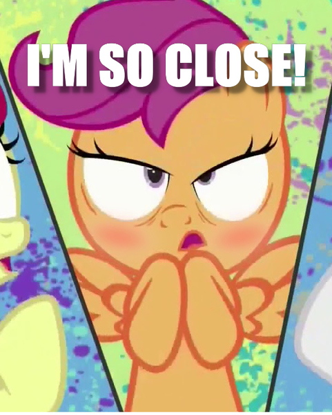 Size: 551x687 | Tagged: suggestive, derpibooru import, edit, edited screencap, screencap, scootaloo, pegasus, pony, marks and recreation, blushing, caption, cropped, female, filly, imminent orgasm, implied foalcon, open mouth, out of context