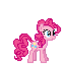 Size: 128x126 | Tagged: safe, artist:deathpwny, derpibooru import, pinkie pie, earth pony, pony, animated, desktop ponies, gif, how, party horn, pinkie being pinkie, pixel art, simple background, solo, spontaneous combustion, sprite, teleportation, transparent background