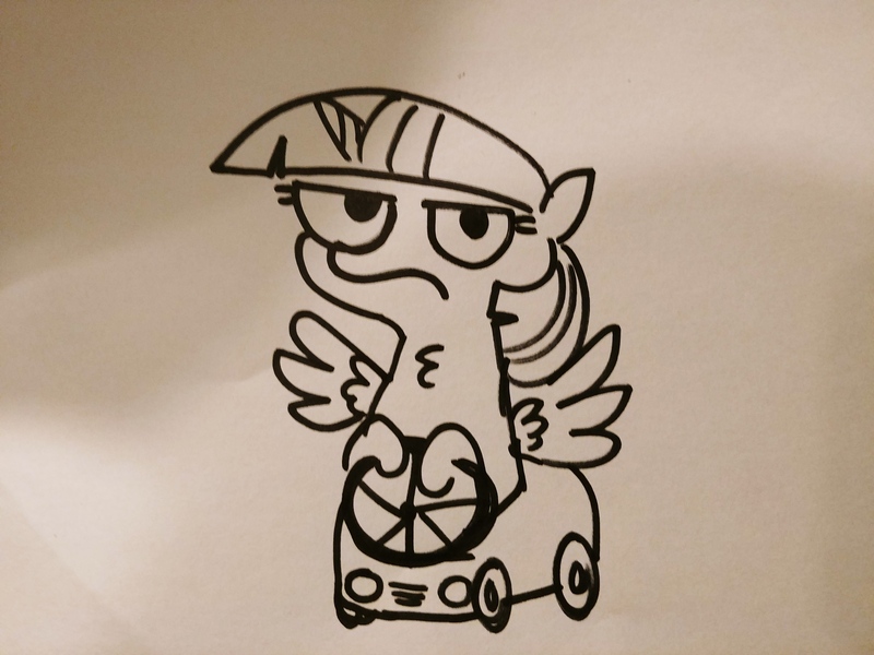 Size: 4160x3120 | Tagged: safe, artist:tjpones, derpibooru import, twilight sparkle, twilight sparkle (alicorn), alicorn, pony, black and white, car, female, grayscale, lineart, mare, monochrome, simple background, sketch, spread wings, traditional art, unamused, white background, wings