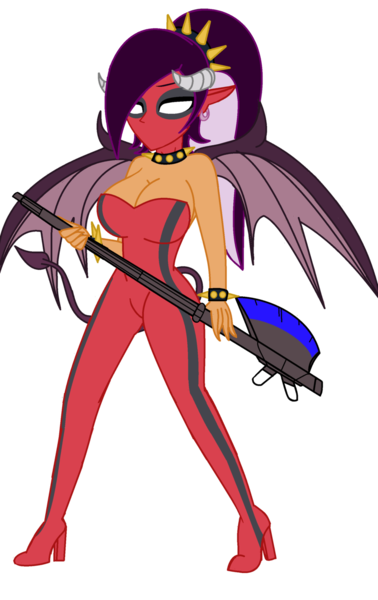 Size: 900x1430 | Tagged: suggestive, artist:cbear624, derpibooru import, oc, oc:kelly, unofficial characters only, equestria girls, axe, breasts, commission, deadpool, equestria girls-ified, female, horns, mask, ponytail, simple background, solo, tail, transparent background, weapon, wings