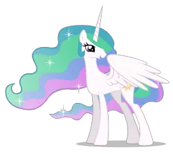 Size: 2800x2500 | Tagged: safe, artist:mixermike622, derpibooru import, edit, editor:slayerbvc, vector edit, princess celestia, alicorn, pony, accessory-less edit, barehoof, cute, cutelestia, female, looking back, mare, missing accessory, open mouth, simple background, smiling, solo, sparkles, spread wings, transparent background, vector, wings